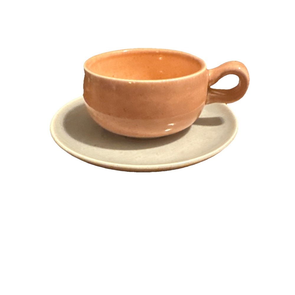 Russel Wright Steubenville  Demitasse Demi Cup Saucer‎ Coral Pink Gray